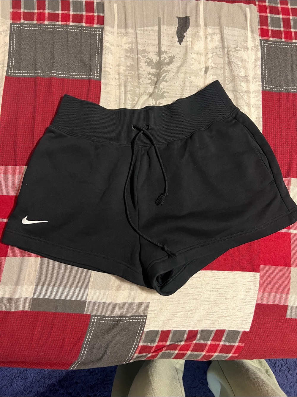 Nike Women’s Black Athletic Drawstring Shorts with White Swoosh